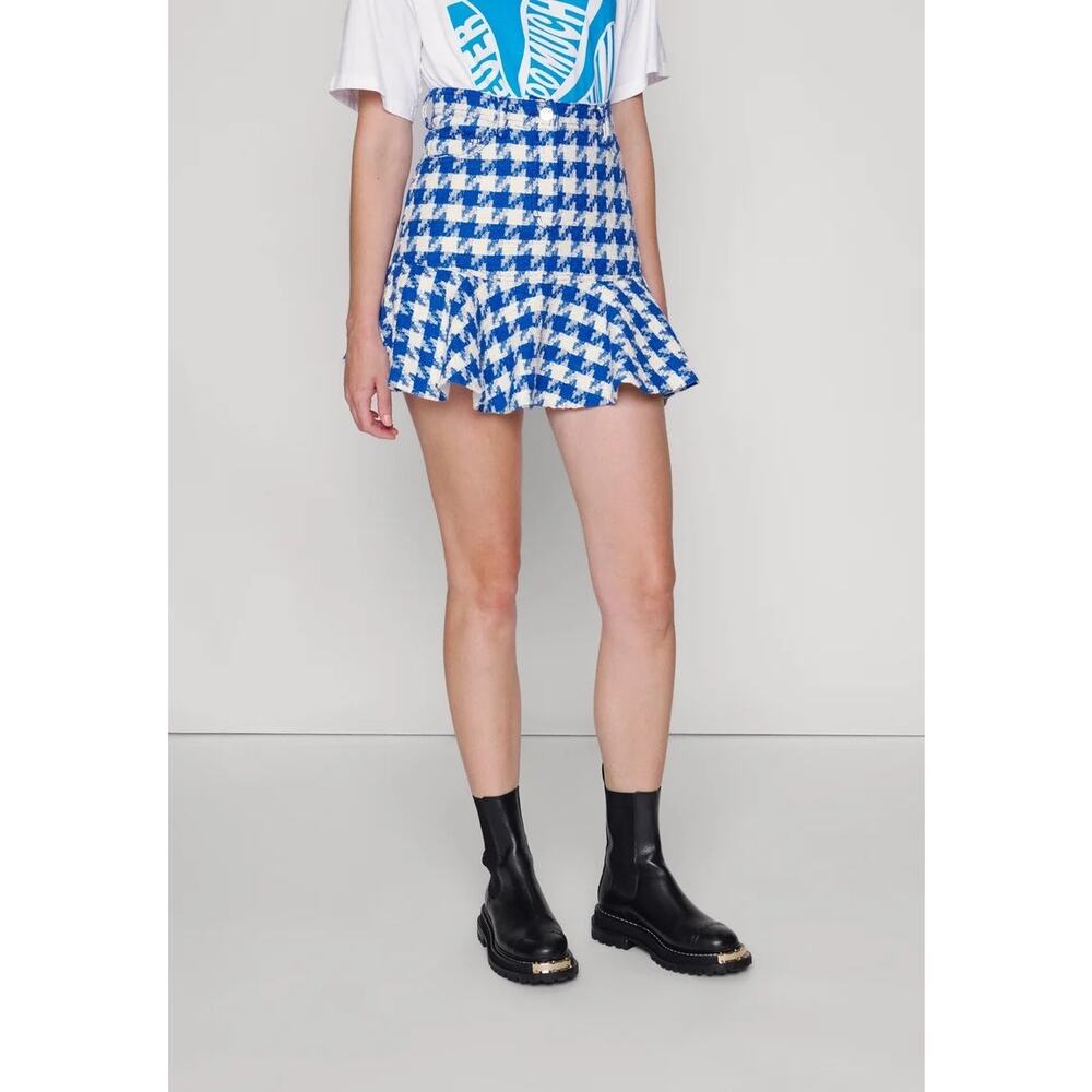 Sandro Sixtine Houndstooth Bouclé Tweed Mini Skirt Blue White Small 4 - Picture 9 of 12